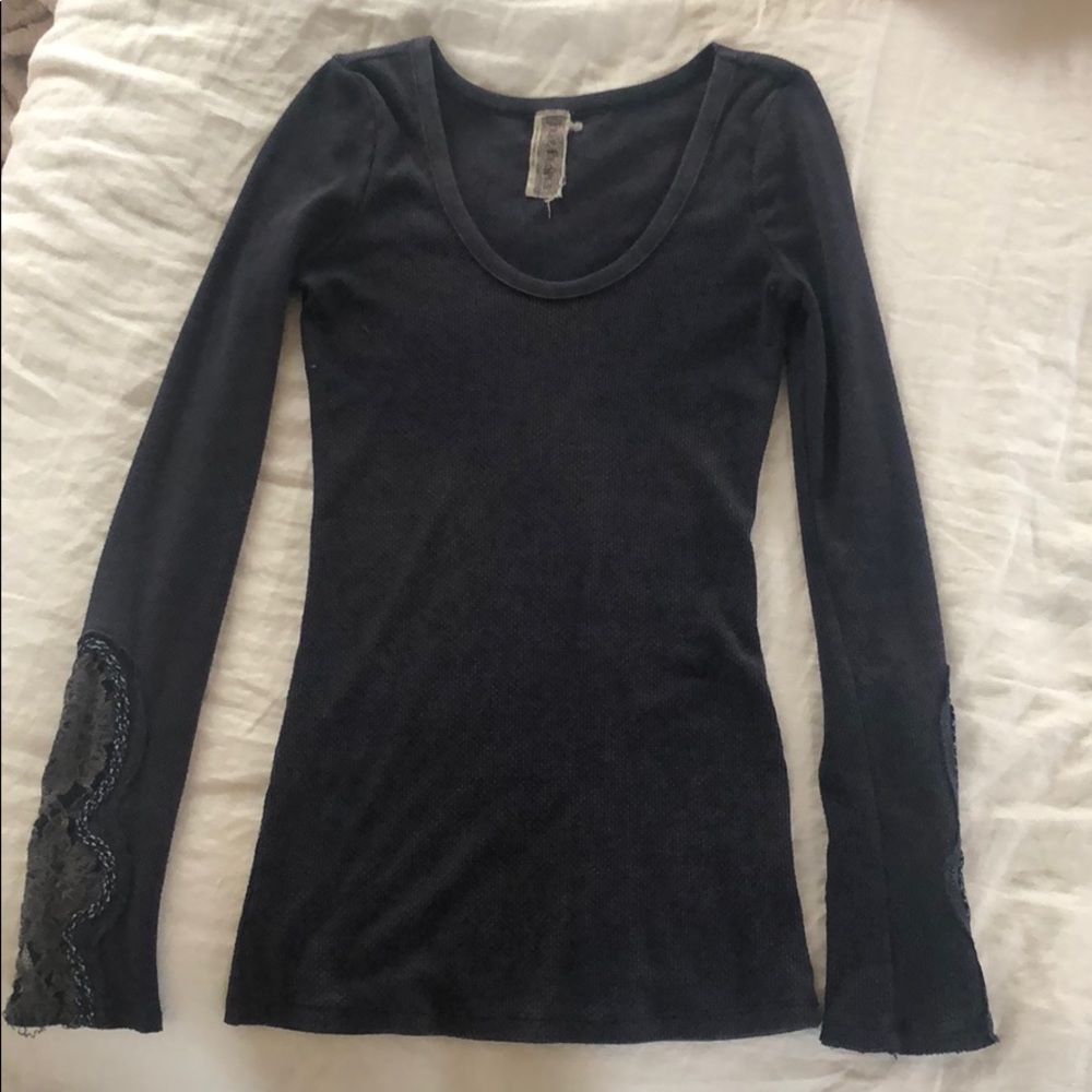Navy Blue Long Sleeve Top w/ detail on sleeves